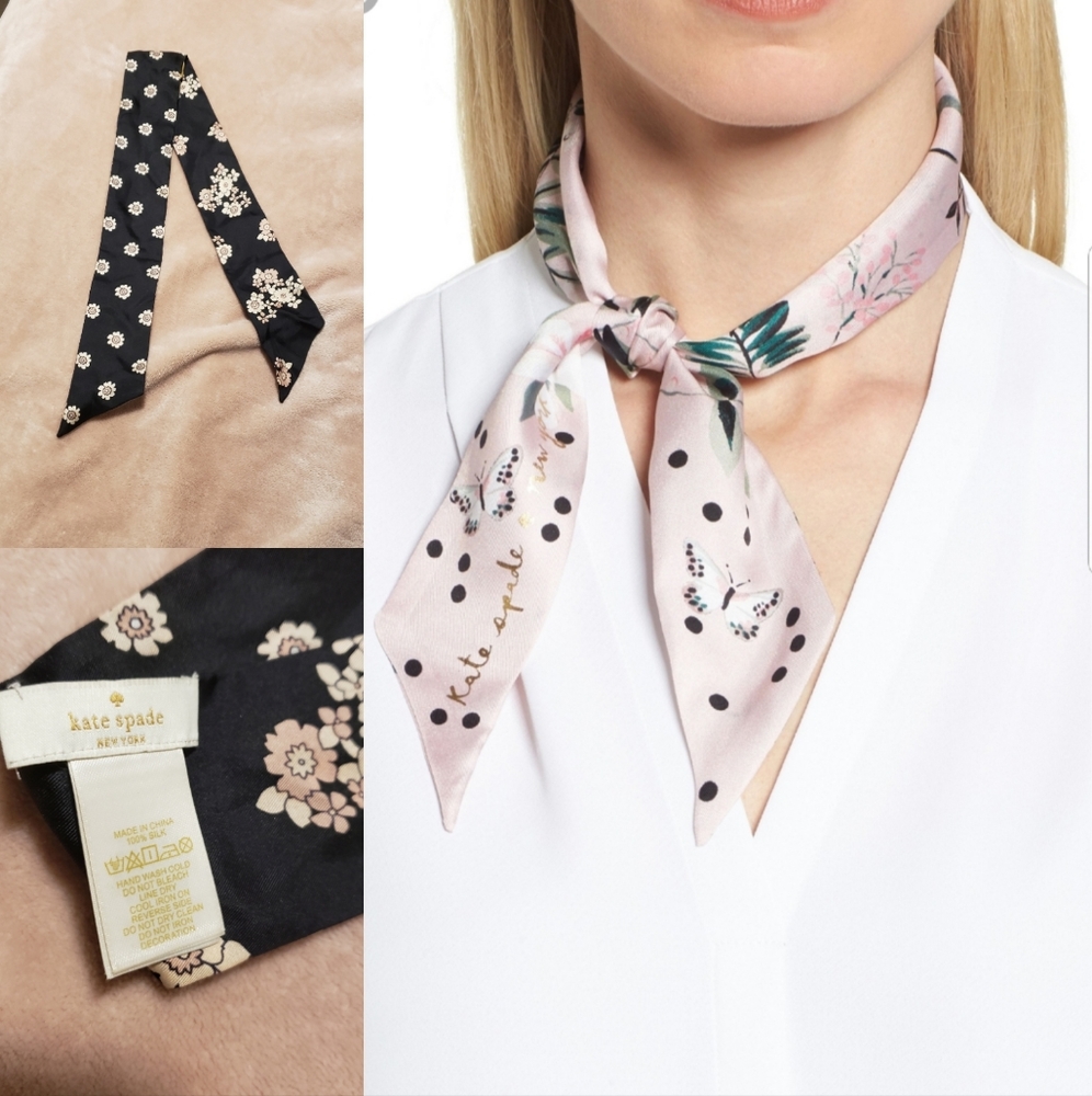 Kate Spade Skinny Silk Scarf - Black/Pink
